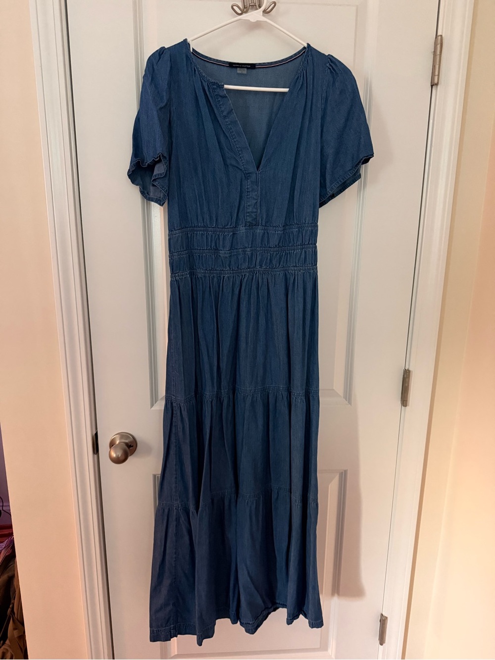 Light denim Blue V-Neck Tiered Maxi Dress